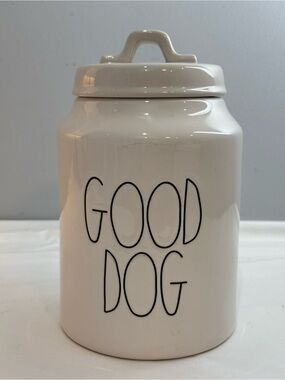 Rae Dunn White Ceramic 'GOOD DOG' Treat Jar with Black Letters